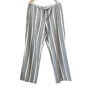 Liz Claiborne Blue and White Striped Linen Blend Straight Leg Pants